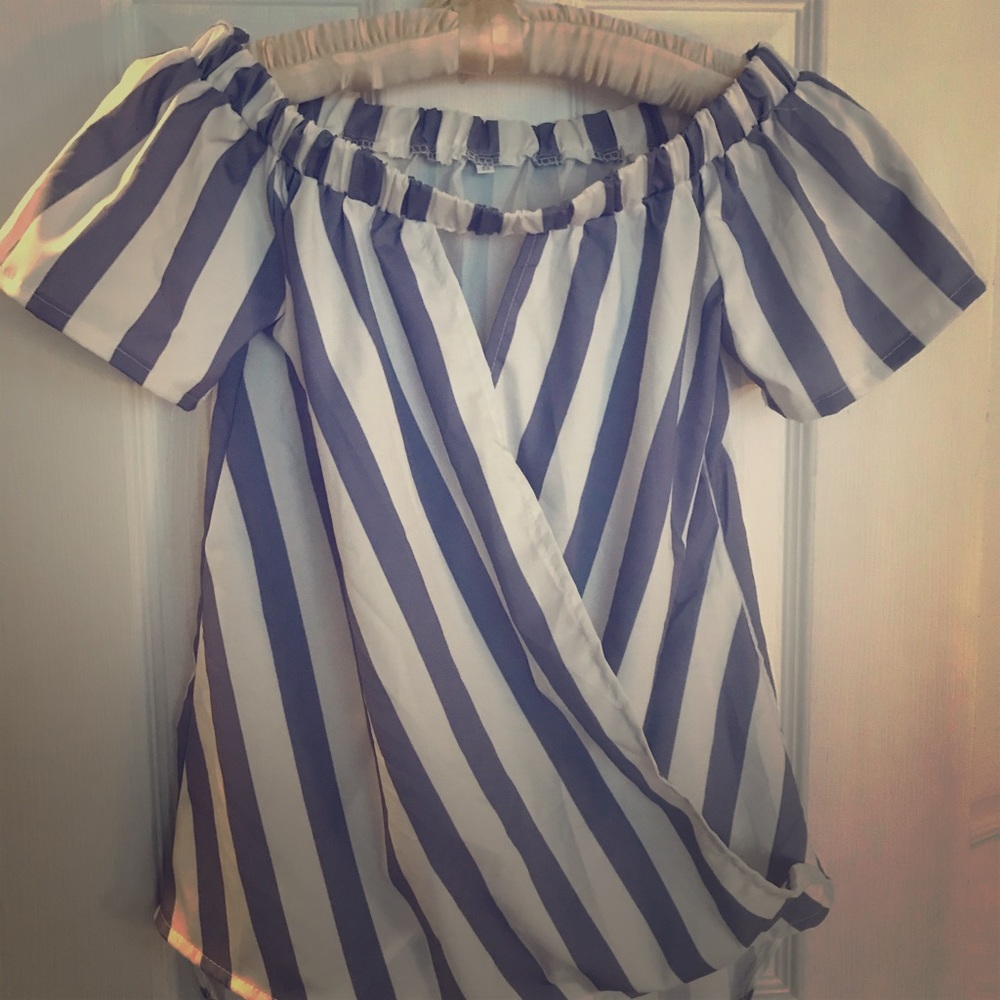 Blue & White Stripe Off-The-Shoulder Blouse
